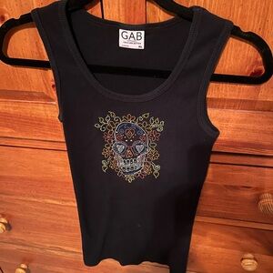 Black Skull Embellished Women's Tank Top